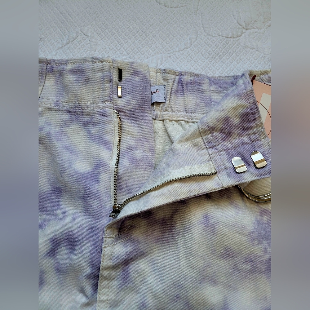 NWT Denim Blvd Women's 100% Cotton Skirt Belted Tie-Dye Off-White/Purple Large - Picture 8 of 14
